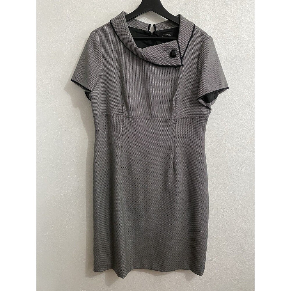 Tahari ASL Short Sleeve Asymmetrical Collar Black White Mini Dress 14 G58 - Picture 1 of 7
